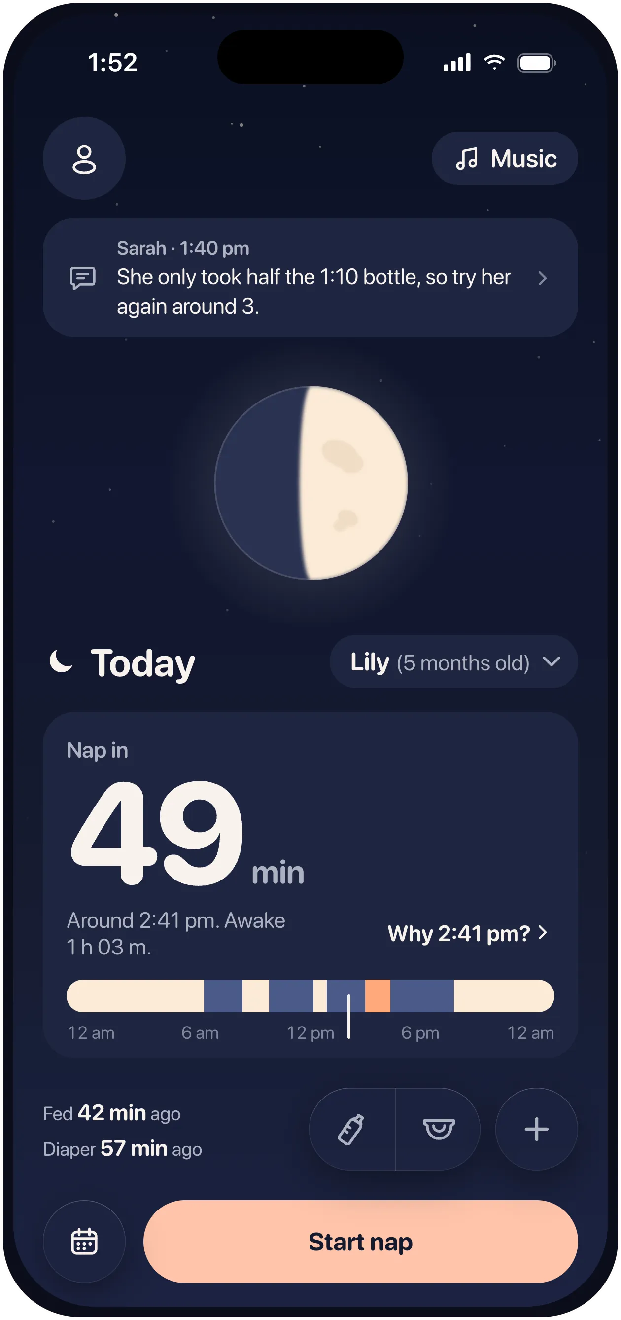 A handoff note between caregivers on the Napling home screen